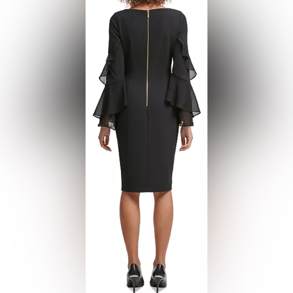 Calvin Klein Solid Sheath Chiffon Bell Sleeves Dr… - image 2